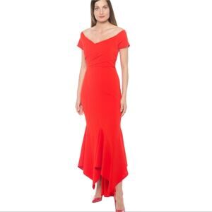 Marina red Off-the-Shoulder Asymmetrical‎ Hem Dress size 6 or 14 new!!!